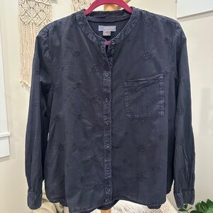 Pilcro Anthropologie Navy Embroidered Boxy Blouse Medium